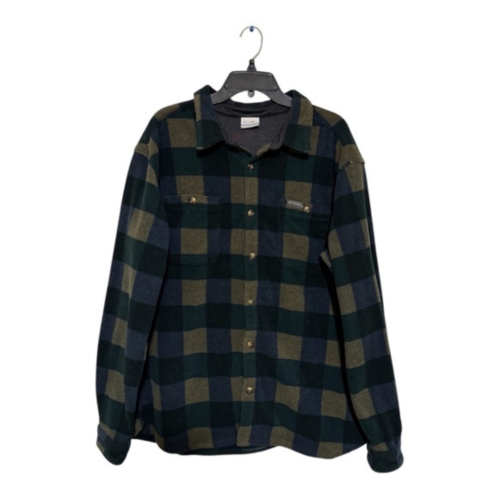 Columbia Mens Long Sleeve Shirt Jacket Green Plaid Fleece Heavyweight Size XXL